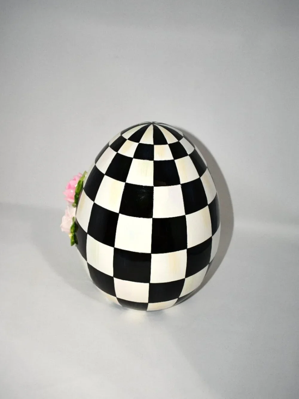 MacKenzie-Childs Easter Frolic Spring Floral Check Tabletop Egg Black #35514-242